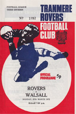 Tranmere Rovers v Walsall Match Programme 1972-03-27